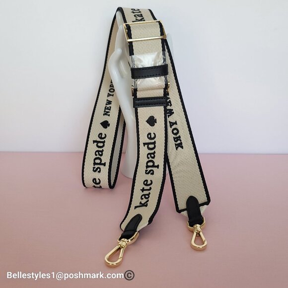 KATE SPADE Webbing Bag Strap with Embroidered Logo- Light Natural color ⭐ - Picture 3 of 16